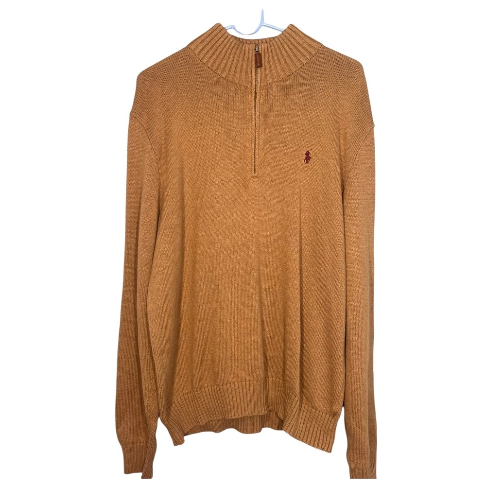 Polo by Ralph Lauren Men's Brown 1/4 Zip Pullover Sweater Cotton Knit L